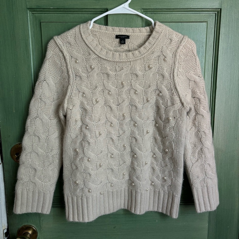 Ann Taylor Cream Cable Knit Sweater